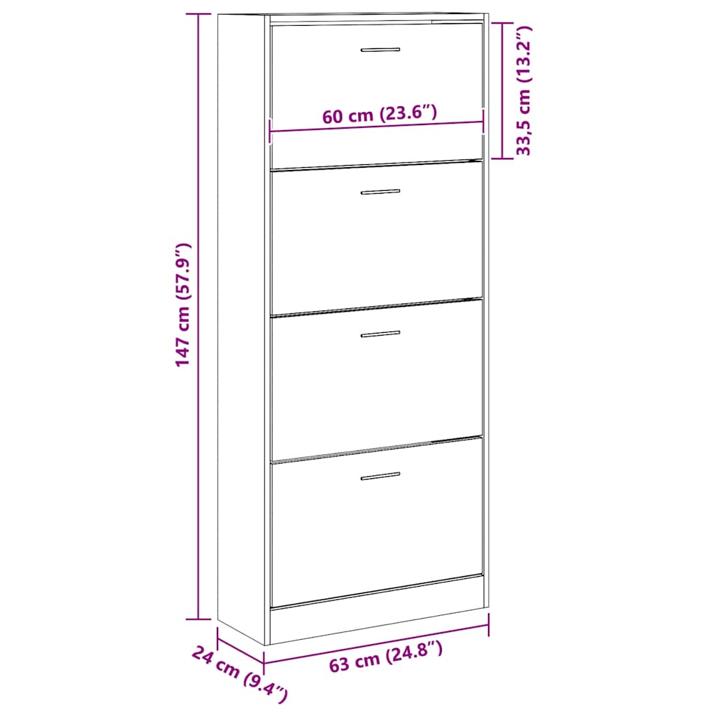 skoskab 63x24x147 cm konstrueret træ sort