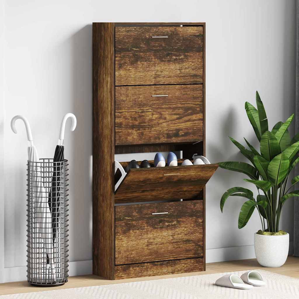 skoskab 63x24x147 cm konstrueret træ røget egetræsfarve