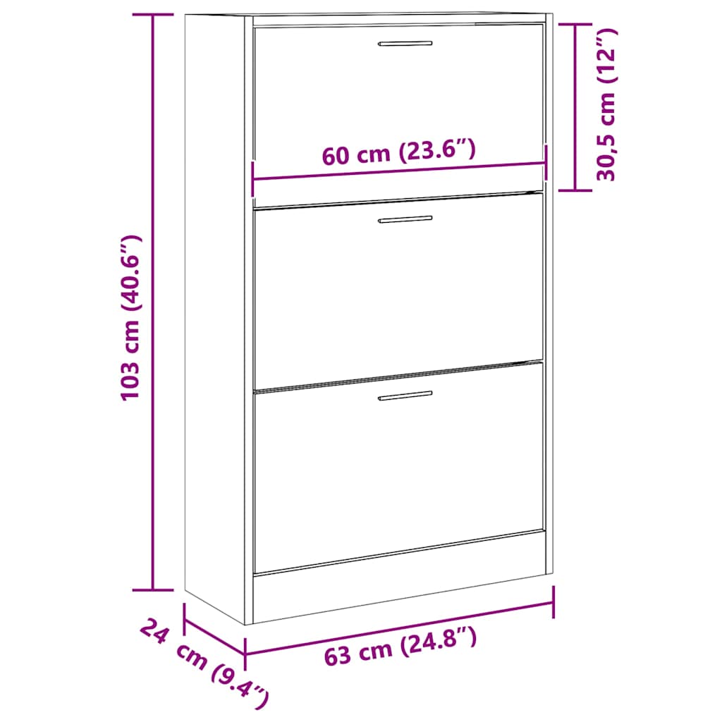 skoskab 63x24x103 cm konstrueret træ hvid