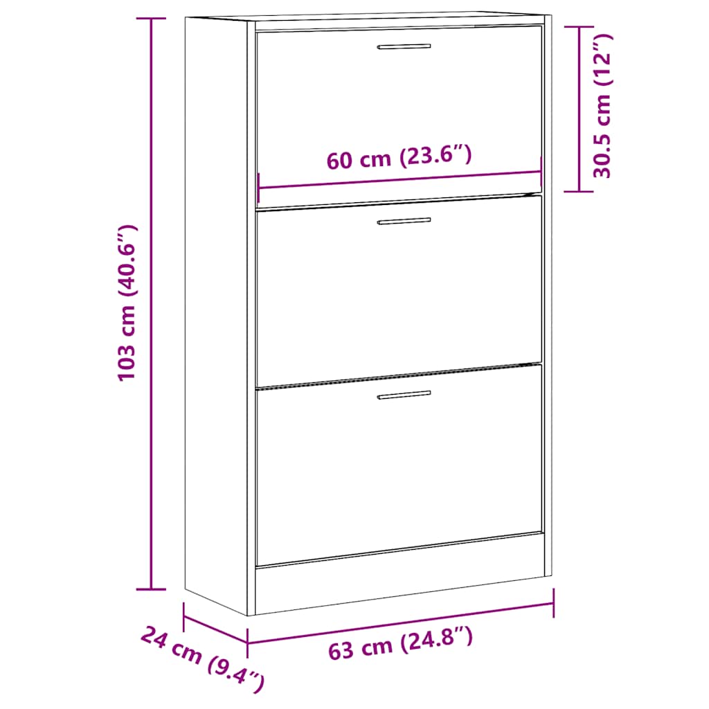 skoskab 63x24x103 cm konstrueret træ betongrå