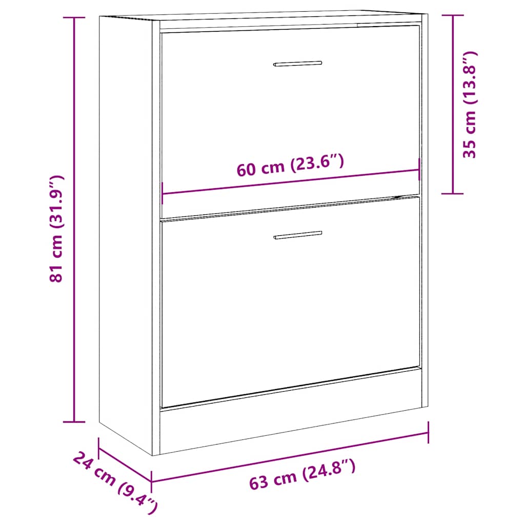 skoskab 63x24x81 cm konstrueret træ brun egetræ