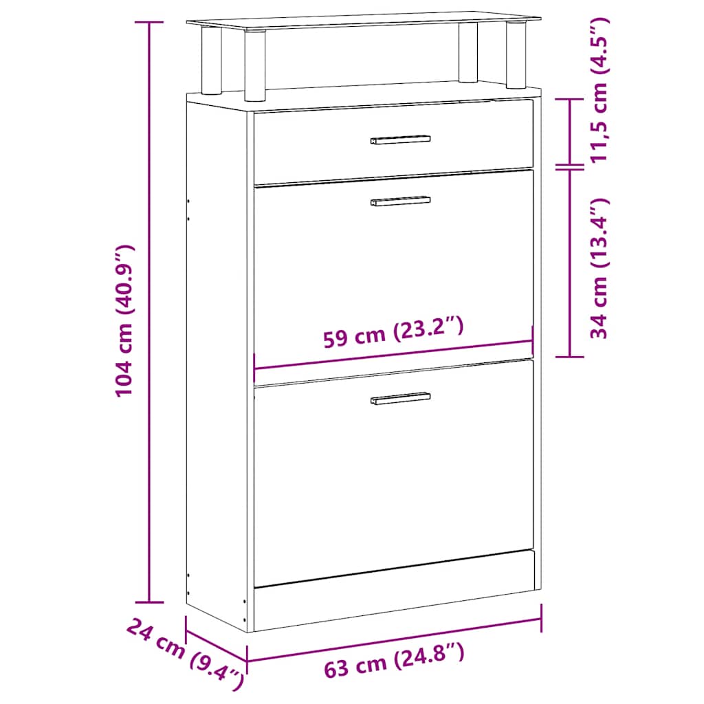 skoskab 63x24x104 cm konstrueret træ betongrå