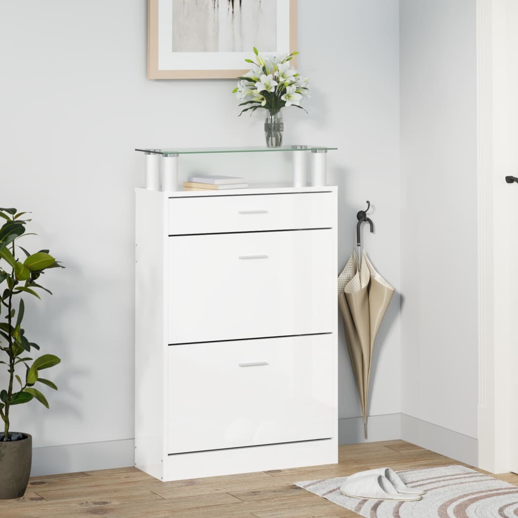 skoreol 63x24x104 cm konstrueret træ hvid højglans