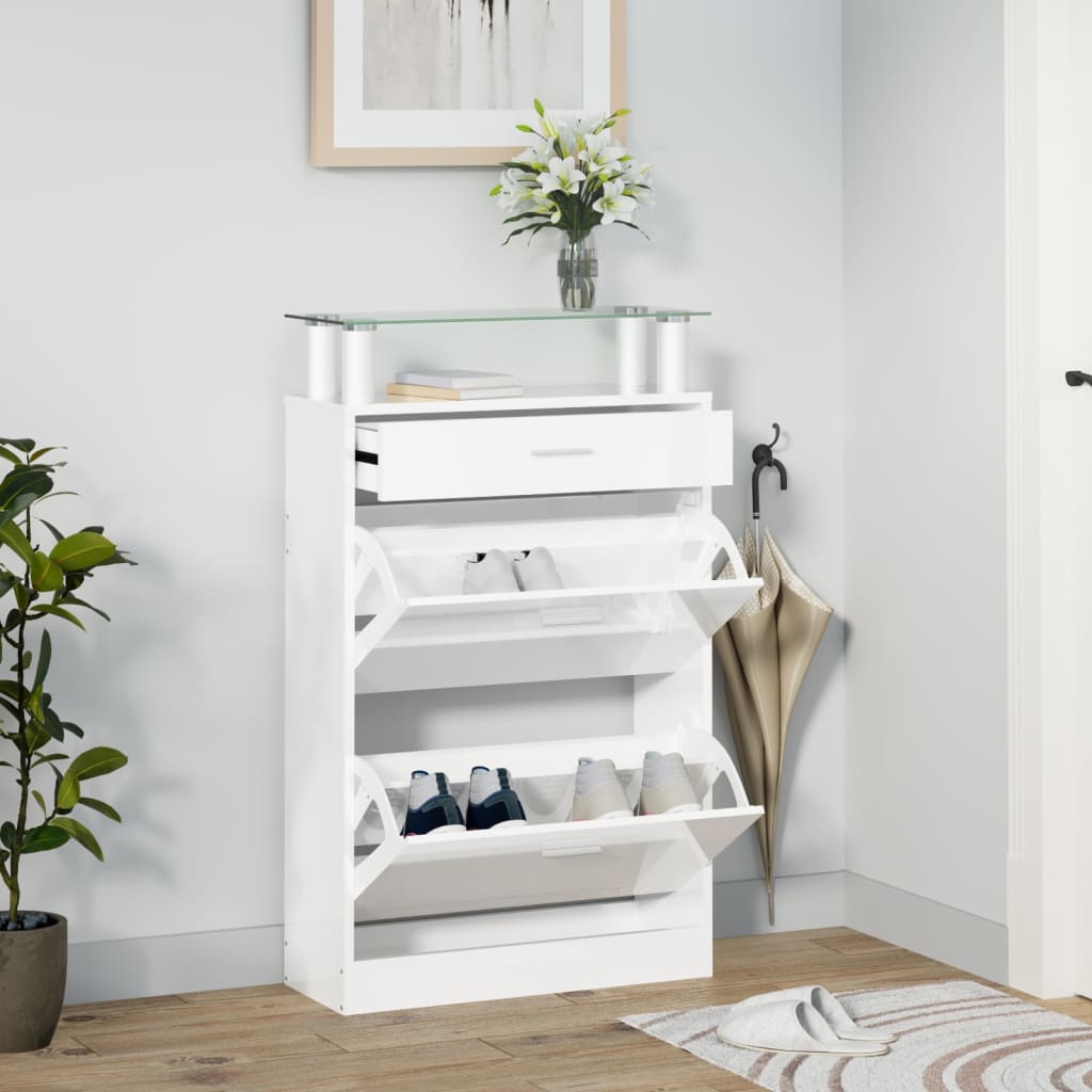 skoreol 63x24x104 cm konstrueret træ hvid højglans