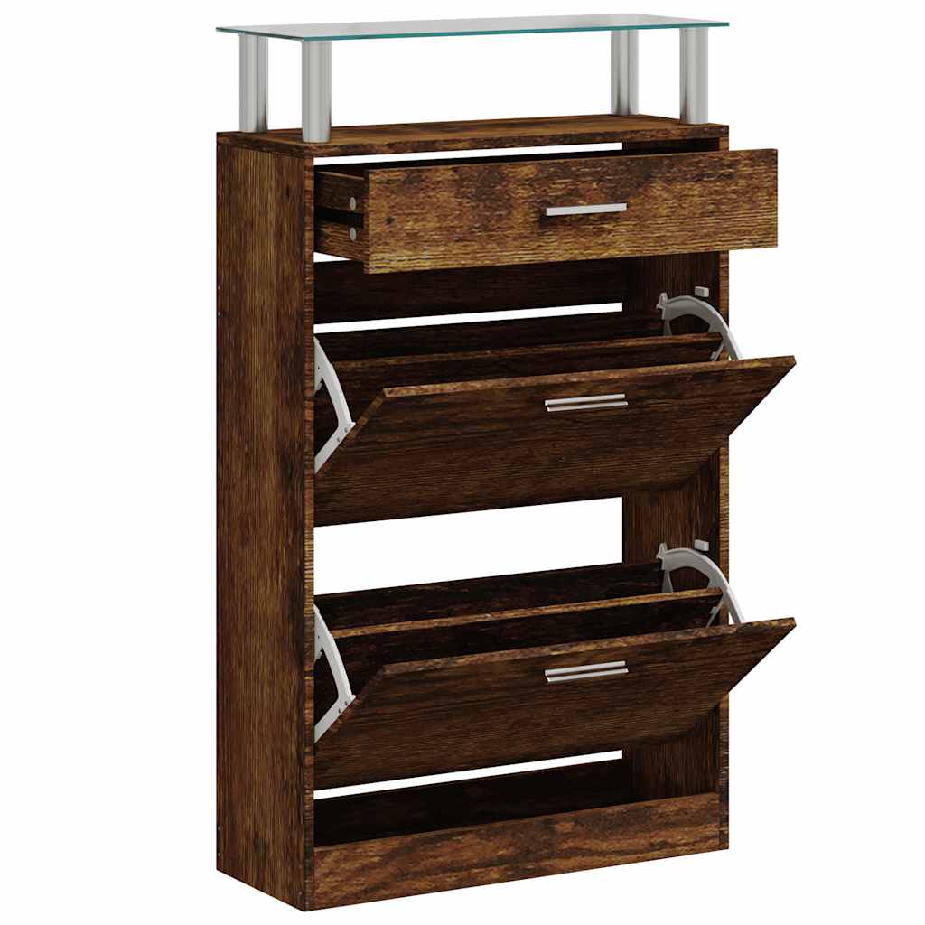 skoskab 63x24x104 cm konstrueret træ røget egetræsfarve