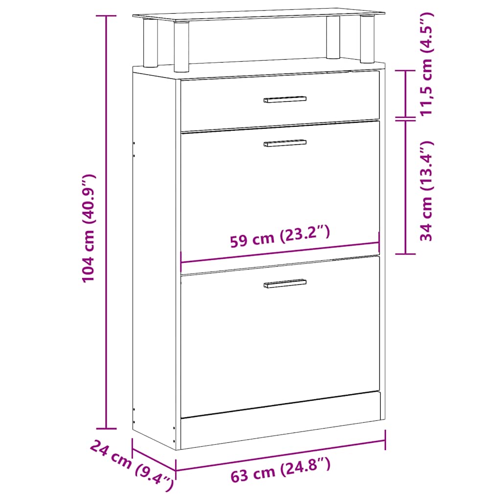 skoskab 63x24x104 cm konstrueret træ røget egetræsfarve