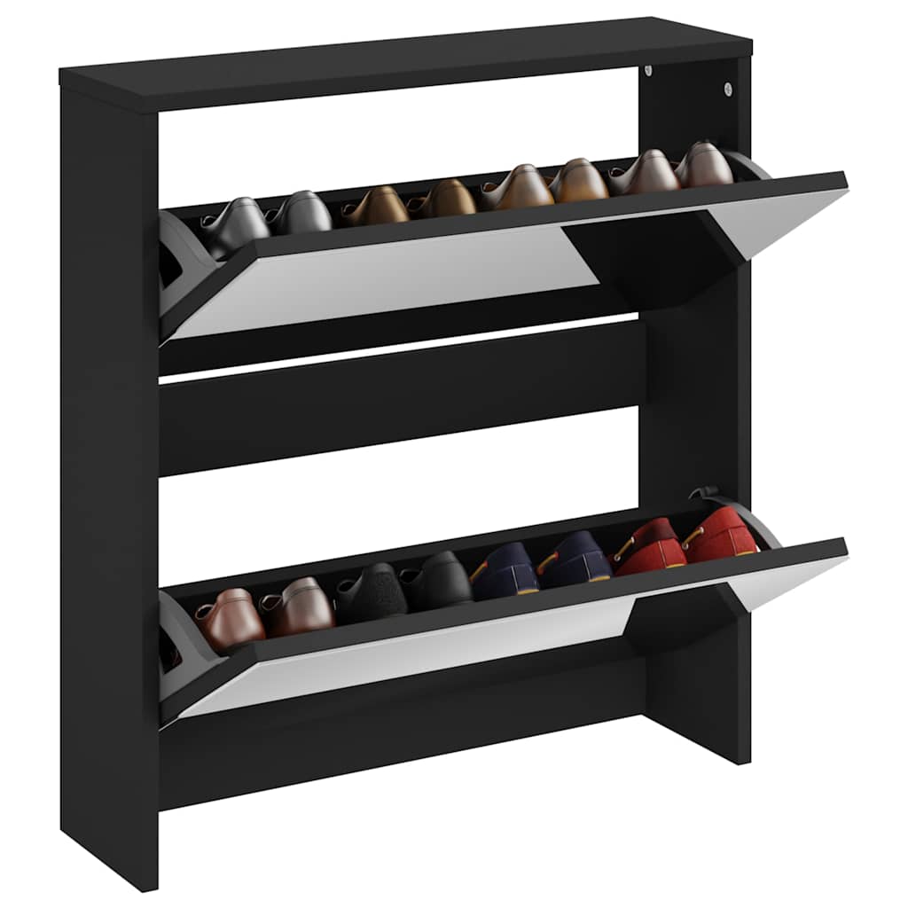 skoskab med spejl 2 hylder 63x17x67 cm sort