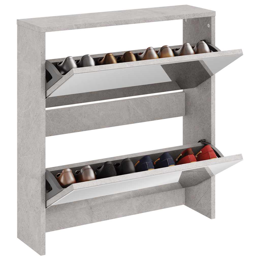 skoskab med spejl 2 hylder 63x17x67 cm betongrå