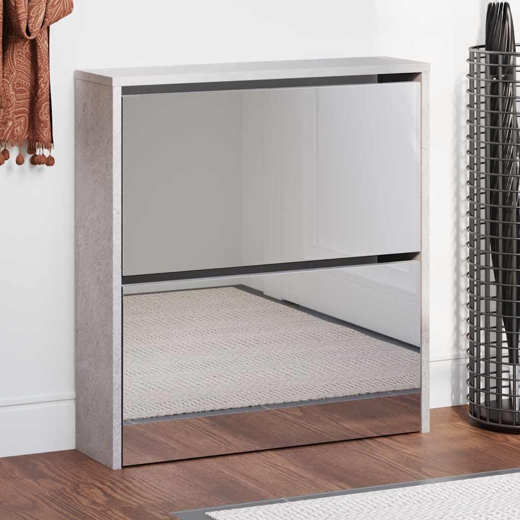 skoskab med spejl 2 hylder 63x17x67 cm betongrå