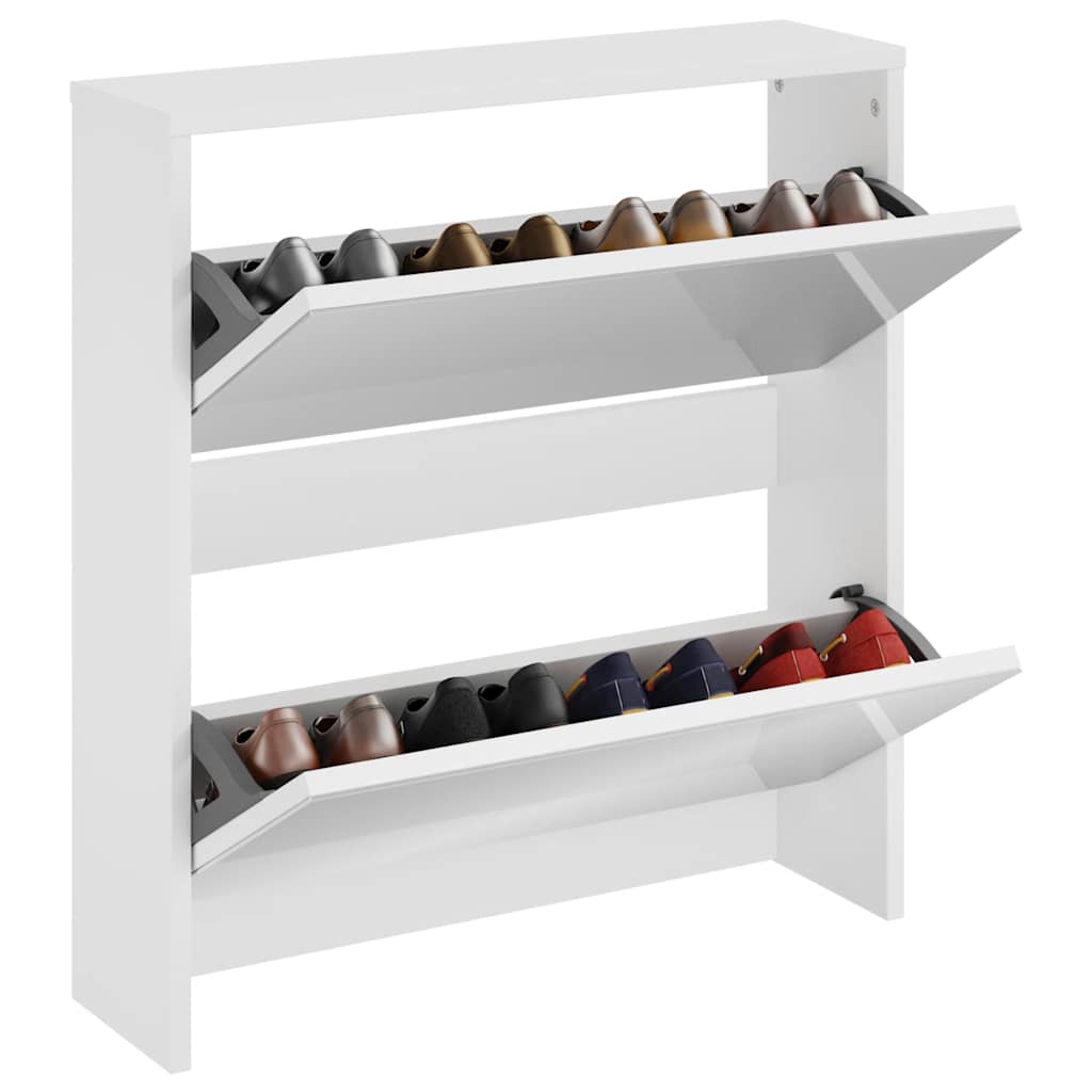 skoskab med spejl 2 hylder 63x17x67 cm hvid højglans