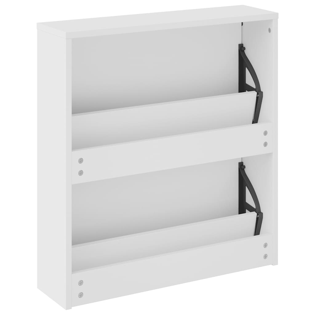 skoskab med spejl 2 hylder 63x17x67 cm hvid højglans