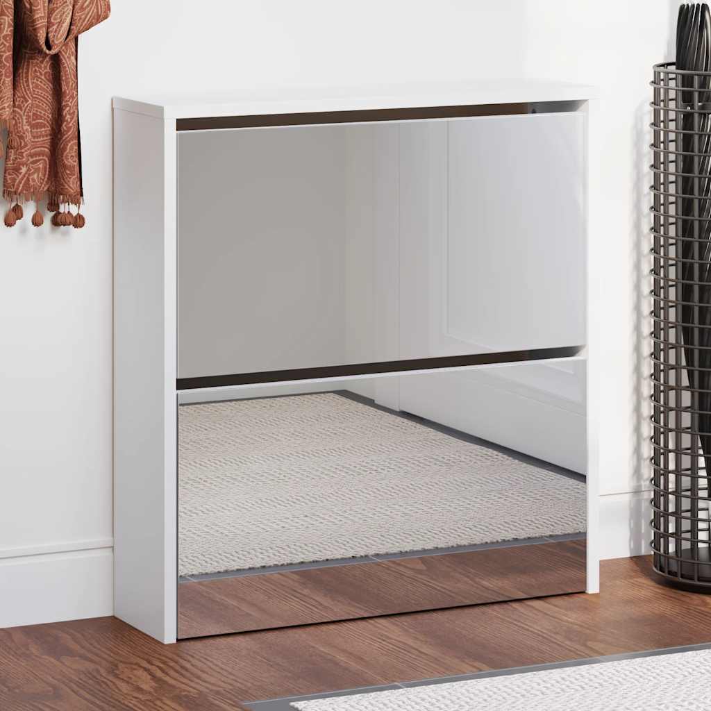 skoskab med spejl 2 hylder 63x17x67 cm hvid højglans