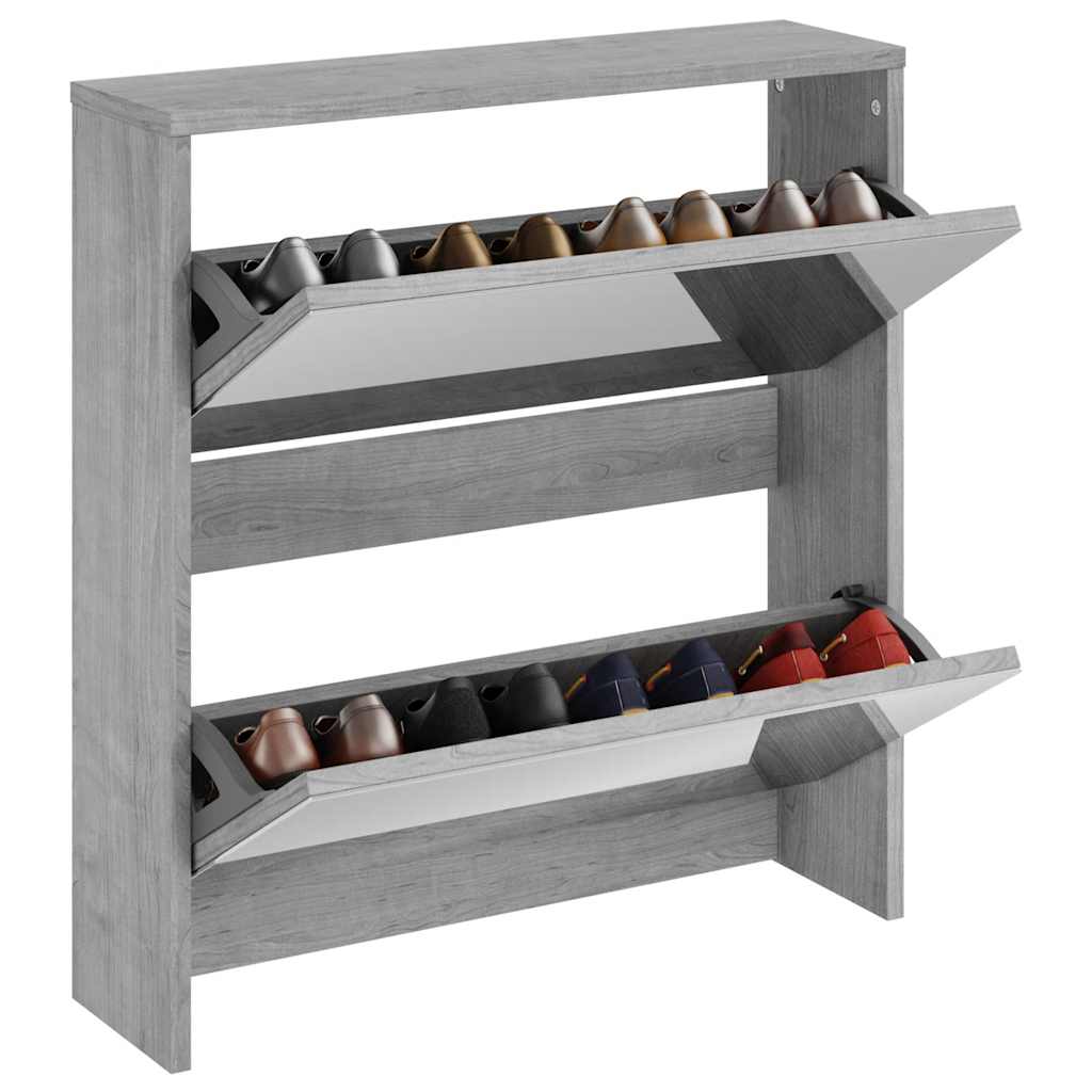 skoskab med spejl 2 hylder 63x17x67 cm grå sonoma-eg