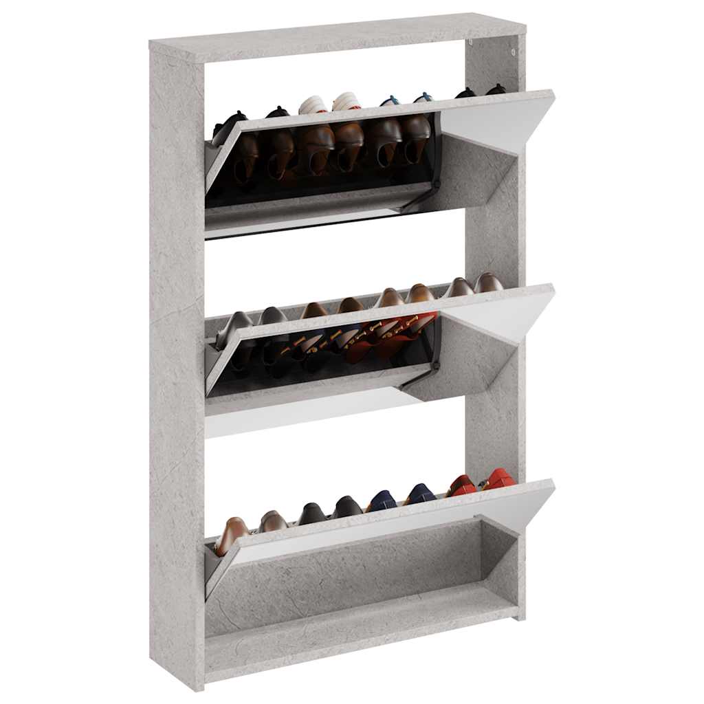 skoskab med spejl 3 hylder 63x17x102,5 cm betongrå