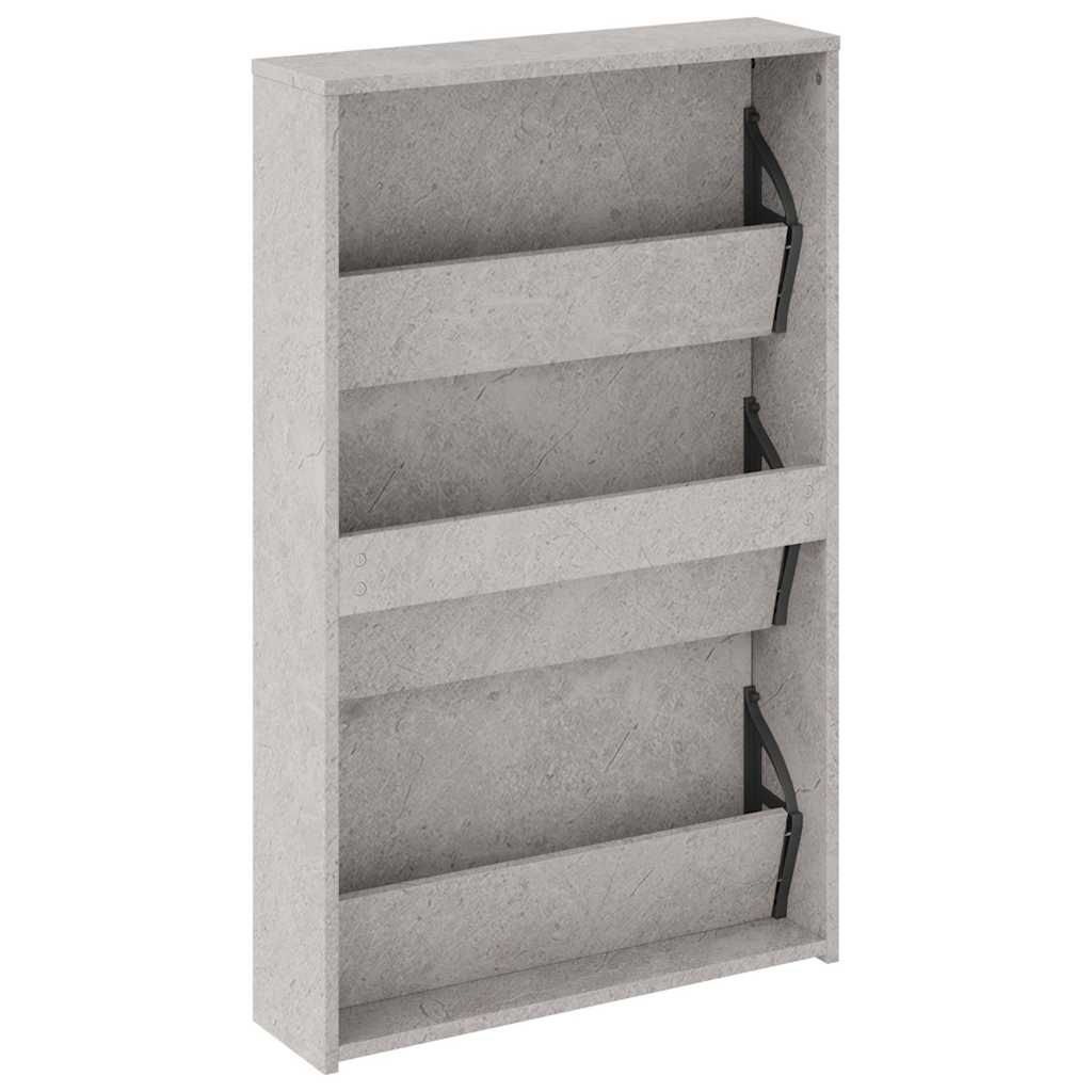 skoskab med spejl 3 hylder 63x17x102,5 cm betongrå