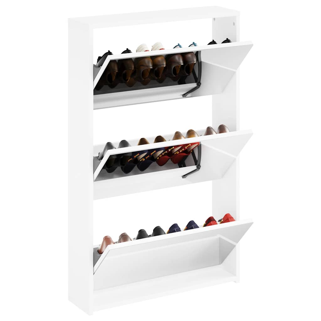 skoskab med spejl 3-lags højglans hvid 63x17x102,5 cm