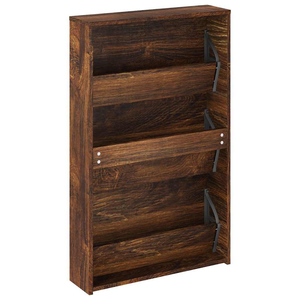 skoskab med spejl 3 hylder 63x17x102,5 cm røget egetræsfarve