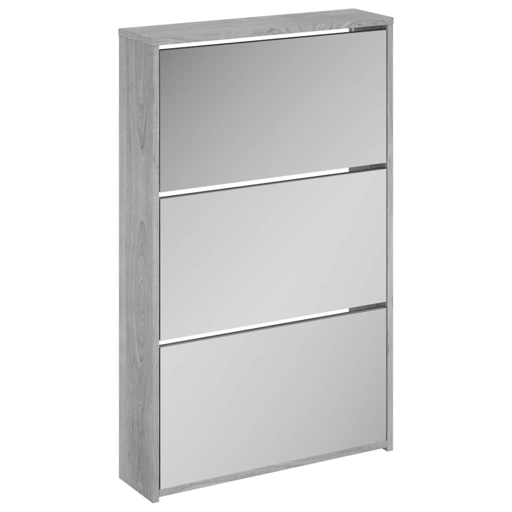 skoskab med spejl 3 hylder 63x17x102,5 cm grå sonoma-eg