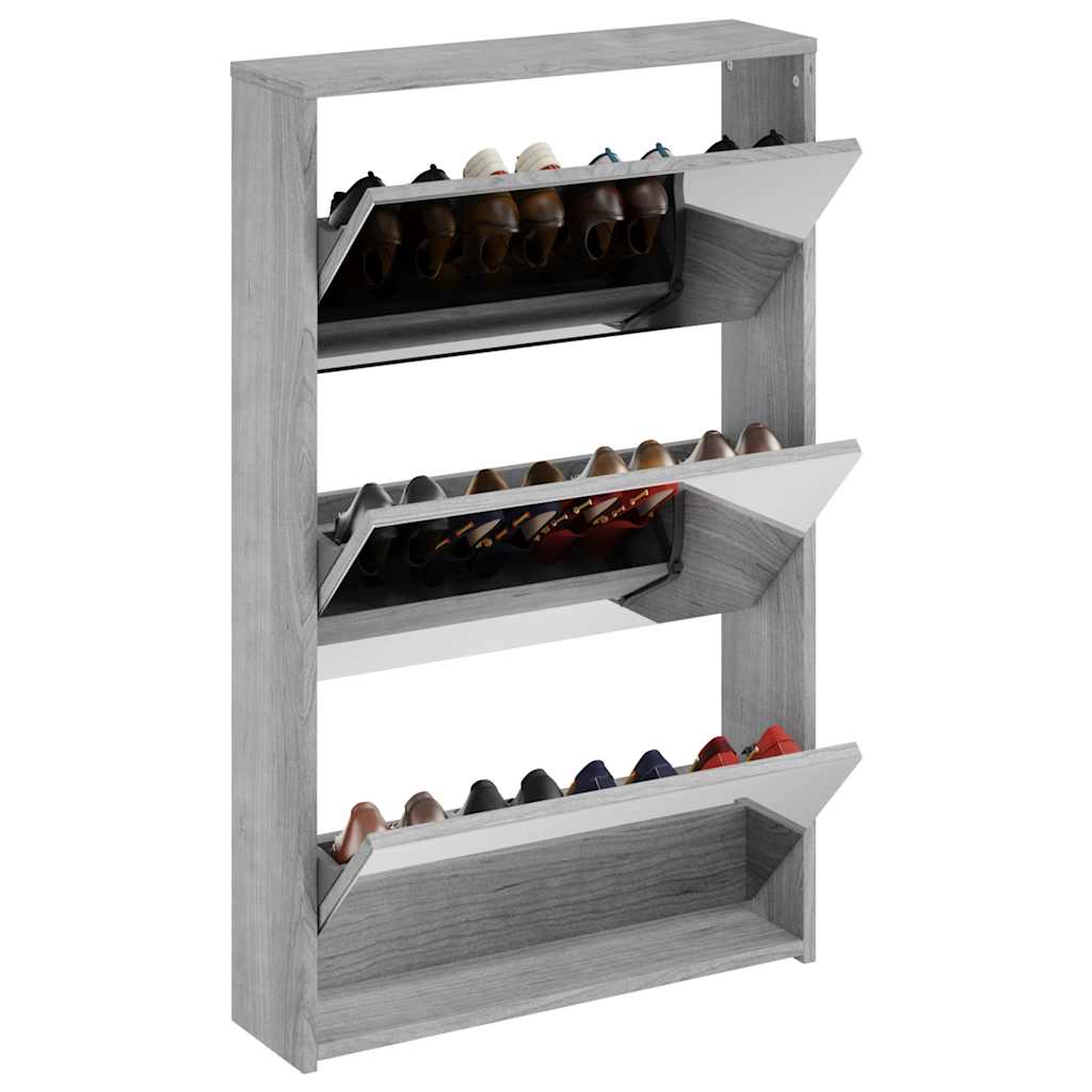 skoskab med spejl 3 hylder 63x17x102,5 cm grå sonoma-eg