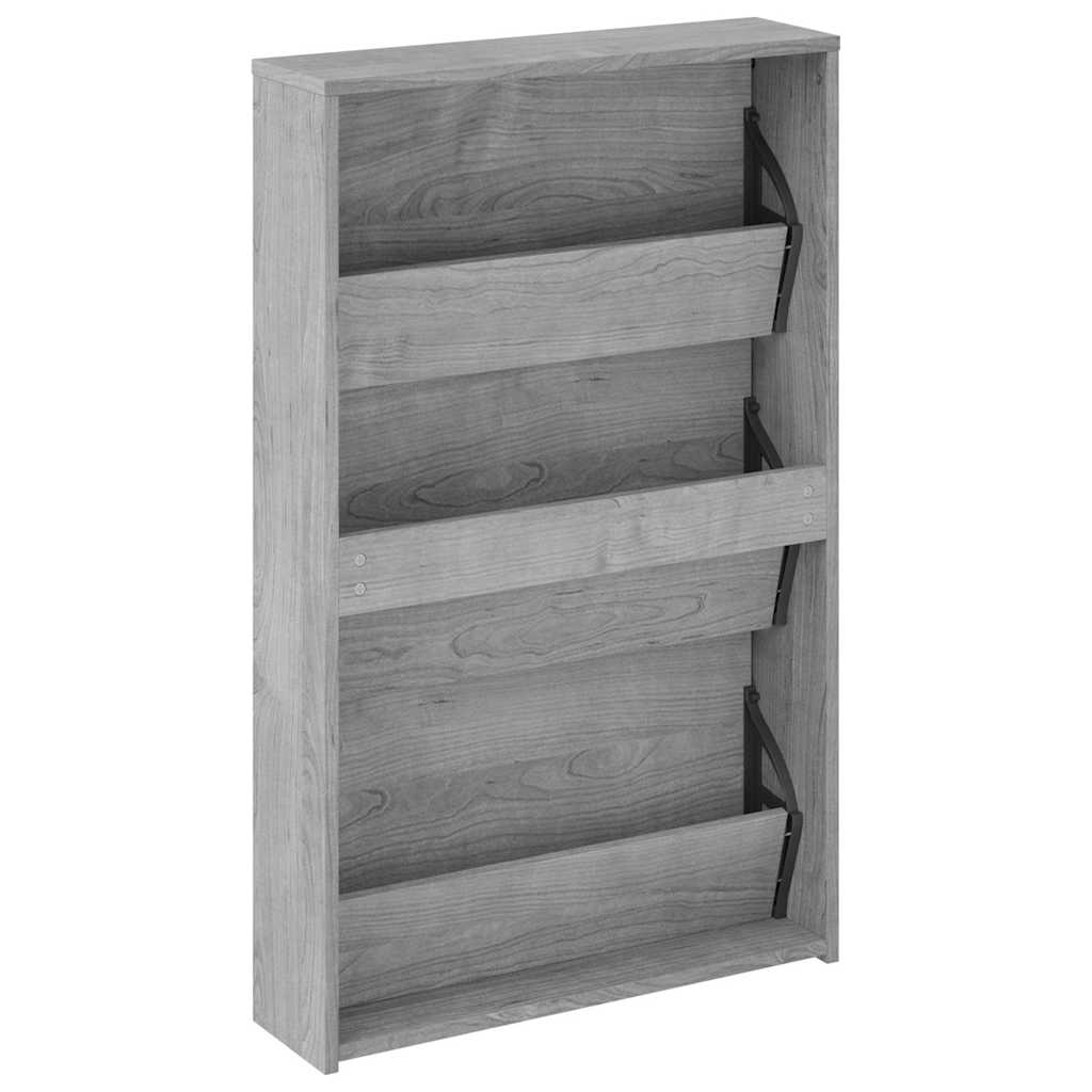 skoskab med spejl 3 hylder 63x17x102,5 cm grå sonoma-eg