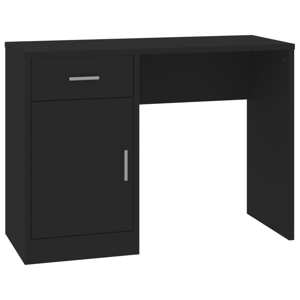 skrivebord med skuffe og skab 100x40x73 cm konstrueret træ sort