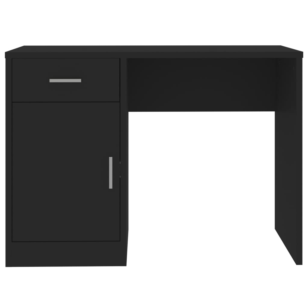 skrivebord med skuffe og skab 100x40x73 cm konstrueret træ sort