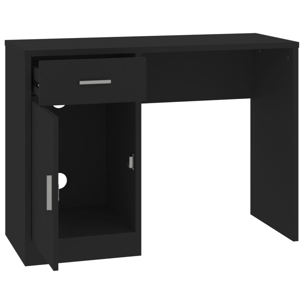 skrivebord med skuffe og skab 100x40x73 cm konstrueret træ sort