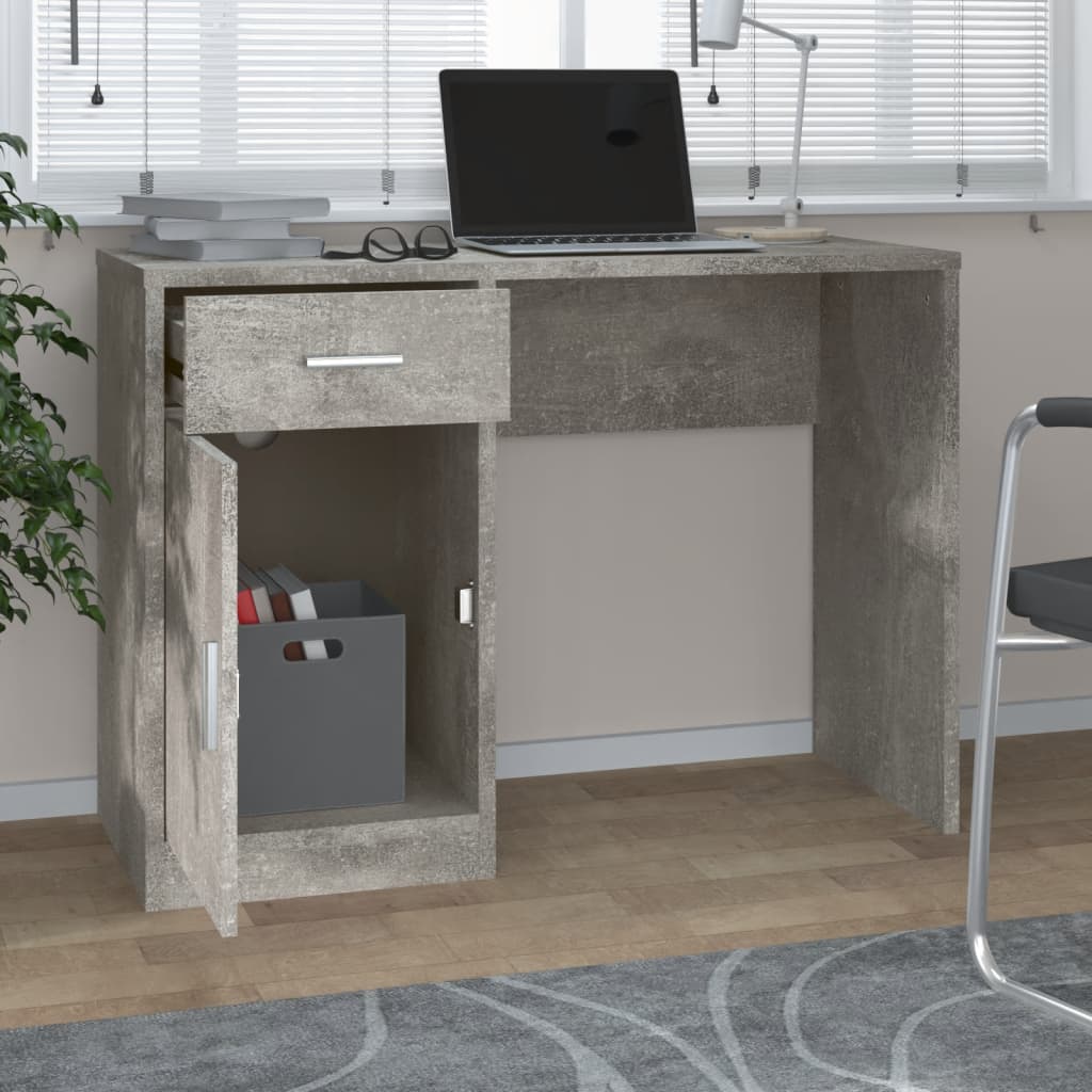 skrivebord med skuffe og skab 100x40x73 cm konstrueret træ grå