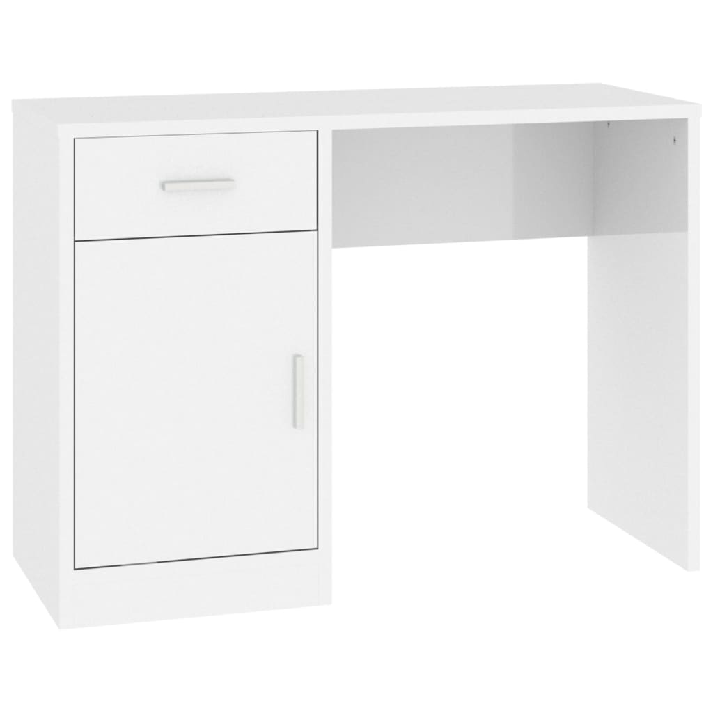 skrivebord m. skab 100x40x73 cm konstrueret træ hvid højglans