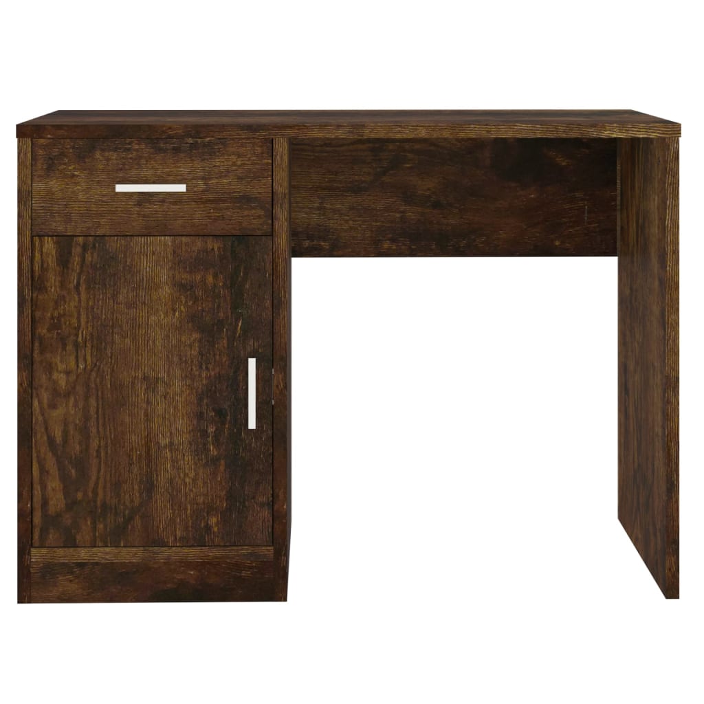 skrivebord med skab 100x40x73 cm konstrueret træ røget egetræ