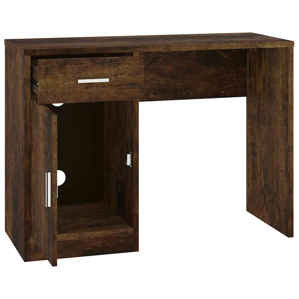 skrivebord med skab 100x40x73 cm konstrueret træ røget egetræ