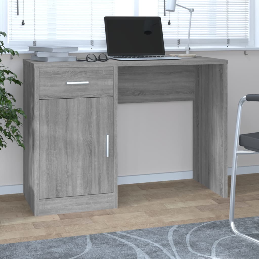 skrivebord med skab 100x40x73 cm konstrueret træ grå sonoma-eg