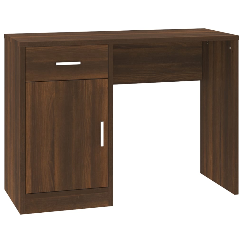 skrivebord med skab 100x40x73 cm konstrueret træ brunt egetræ