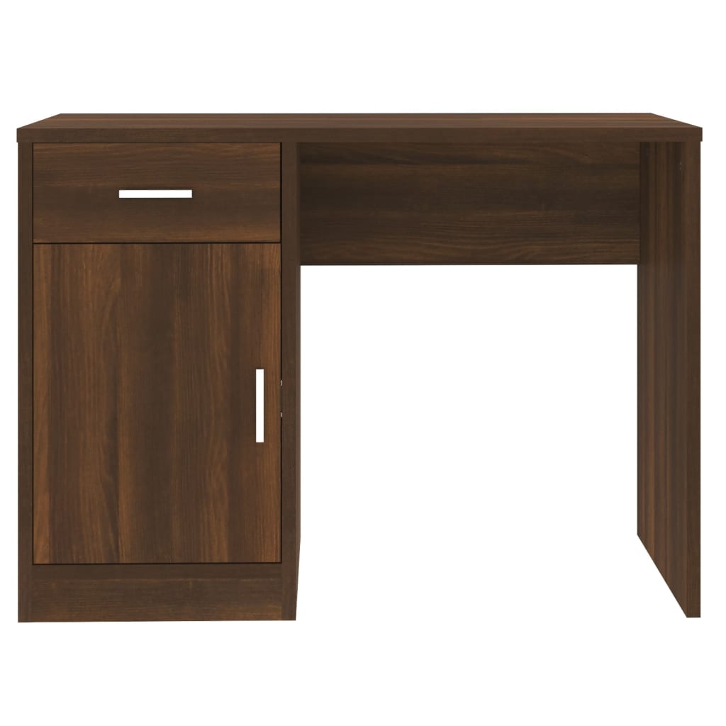 skrivebord med skab 100x40x73 cm konstrueret træ brunt egetræ