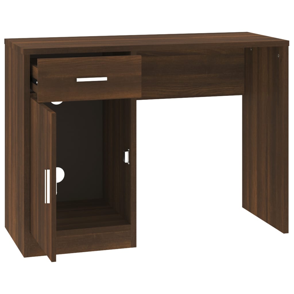 skrivebord med skab 100x40x73 cm konstrueret træ brunt egetræ