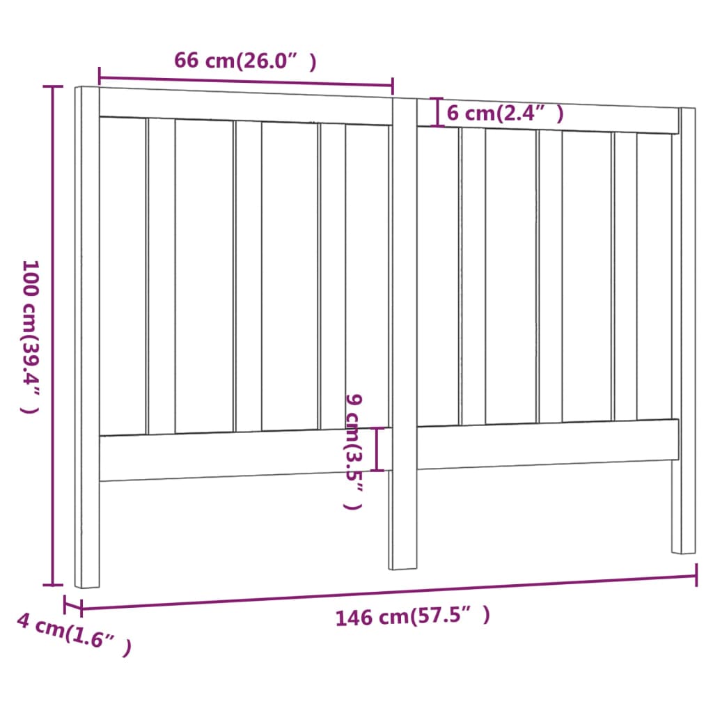 sengegærde 146x4x100 cm massivt fyrretræ sort