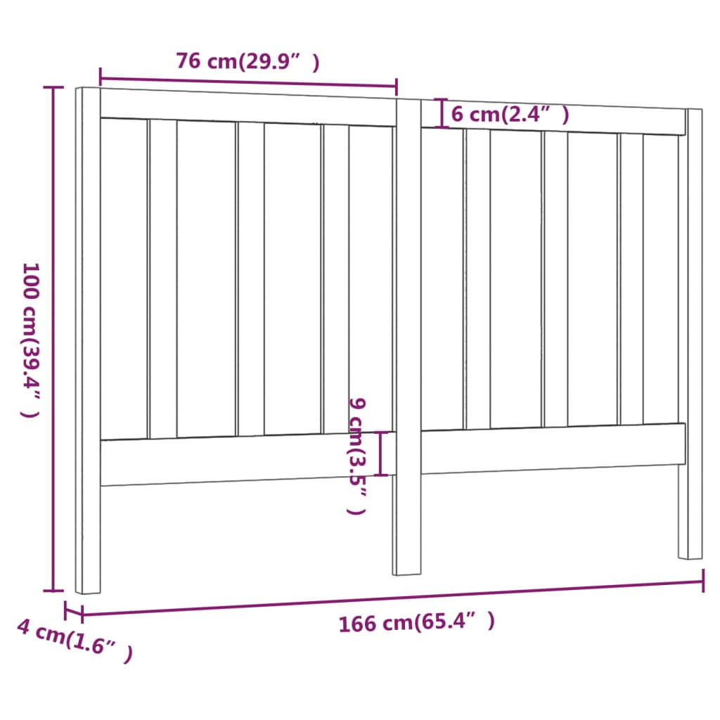 sengegærde 166x4x100 cm massivt fyrretræ sort