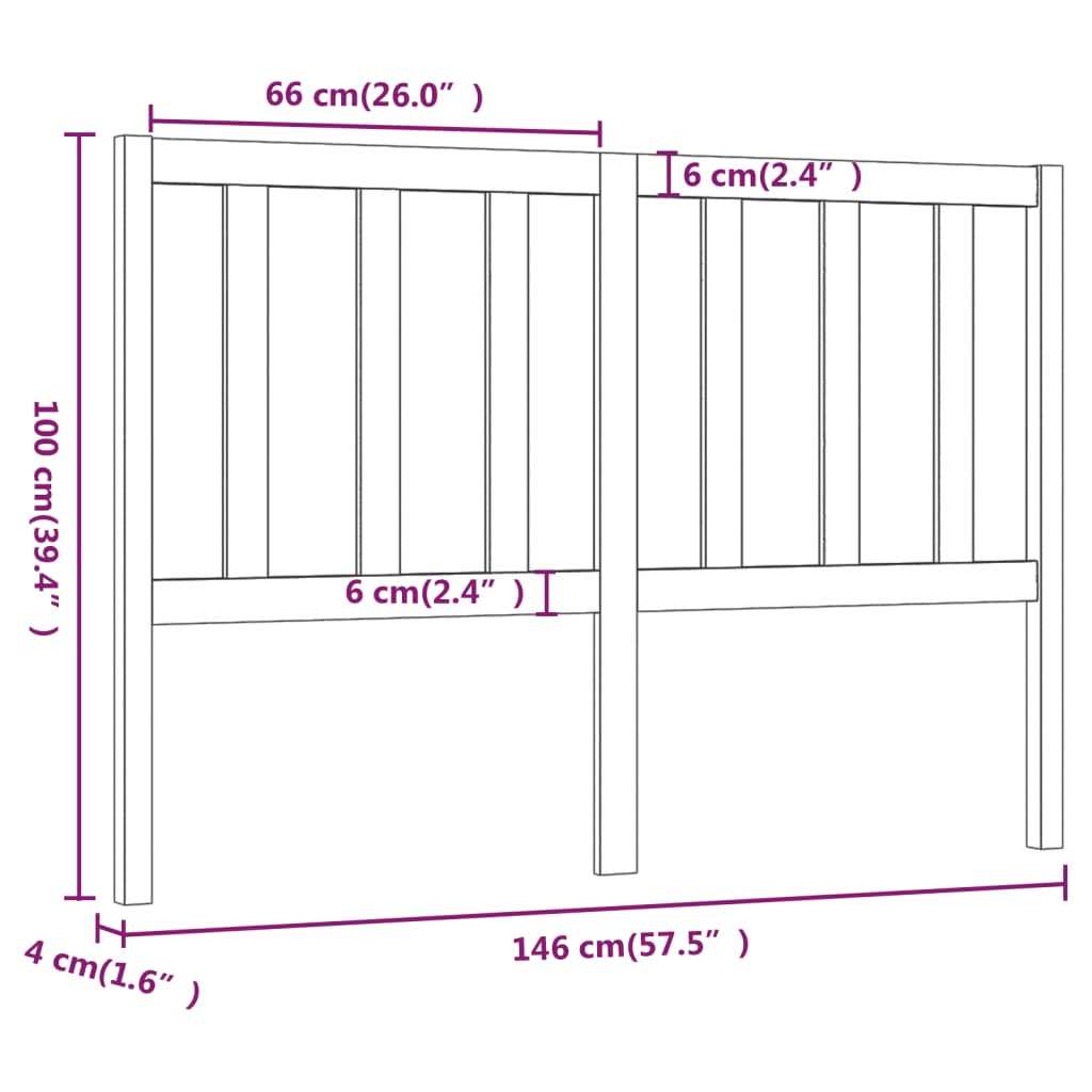 sengegærde 146x4x100 cm massivt fyrretræ sort