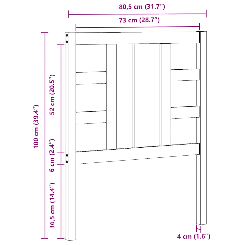 sengegærde 81x4x100 cm massivt fyrretræ sort