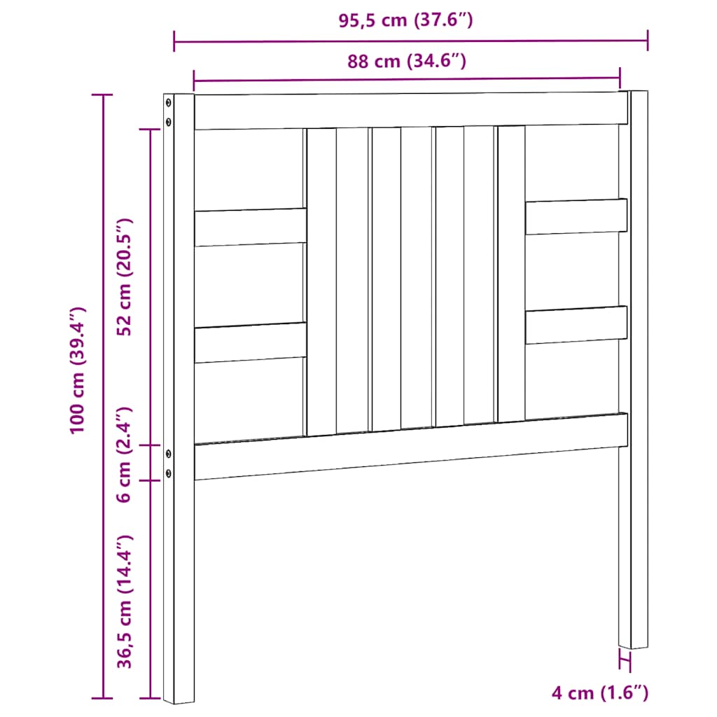 sengegærde 96x4x100 cm massivt fyrretræ sort