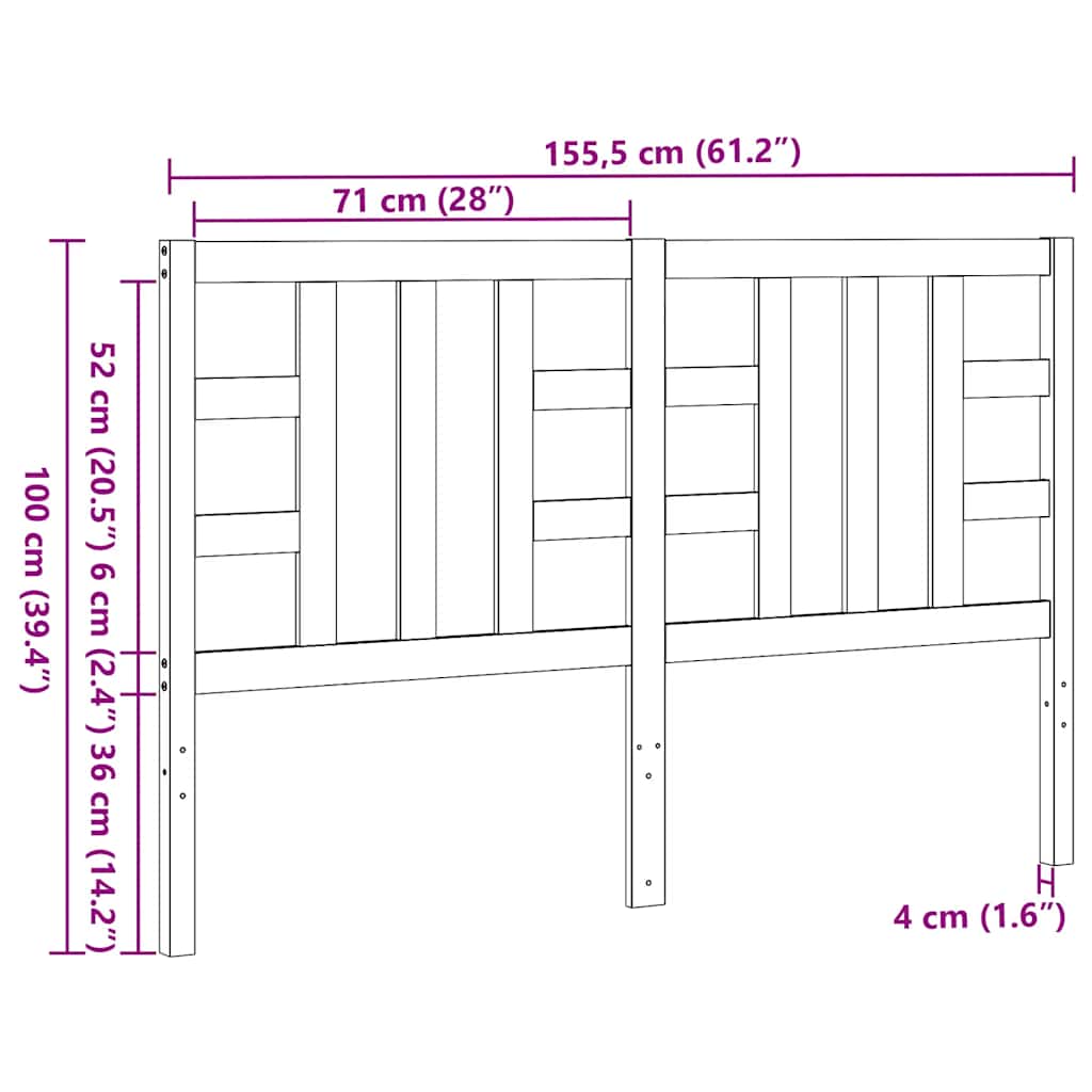 sengegærde 146x4x100 cm massivt fyrretræ sort
