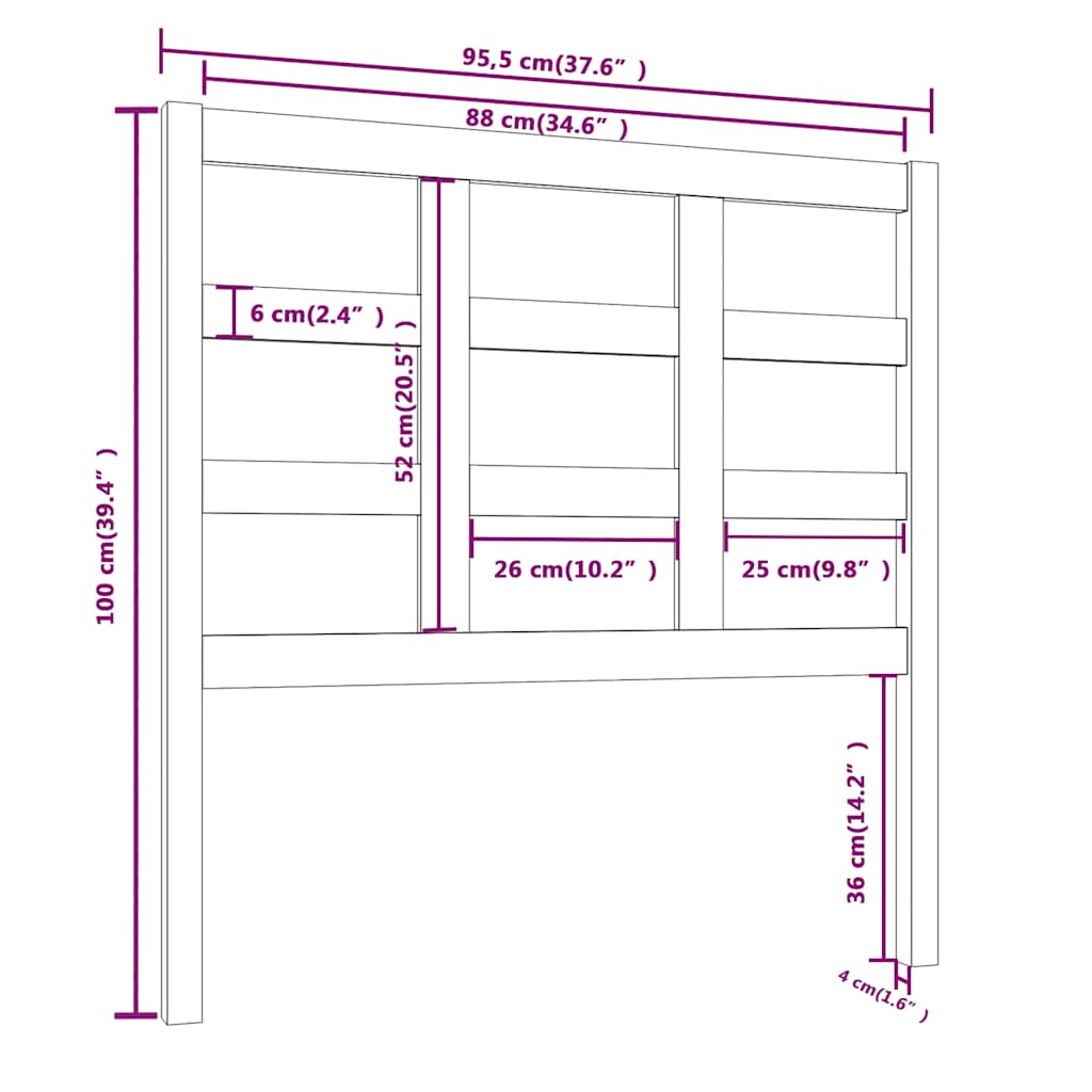 sengegærde 95,5x4x100 cm massivt fyrretræ sort