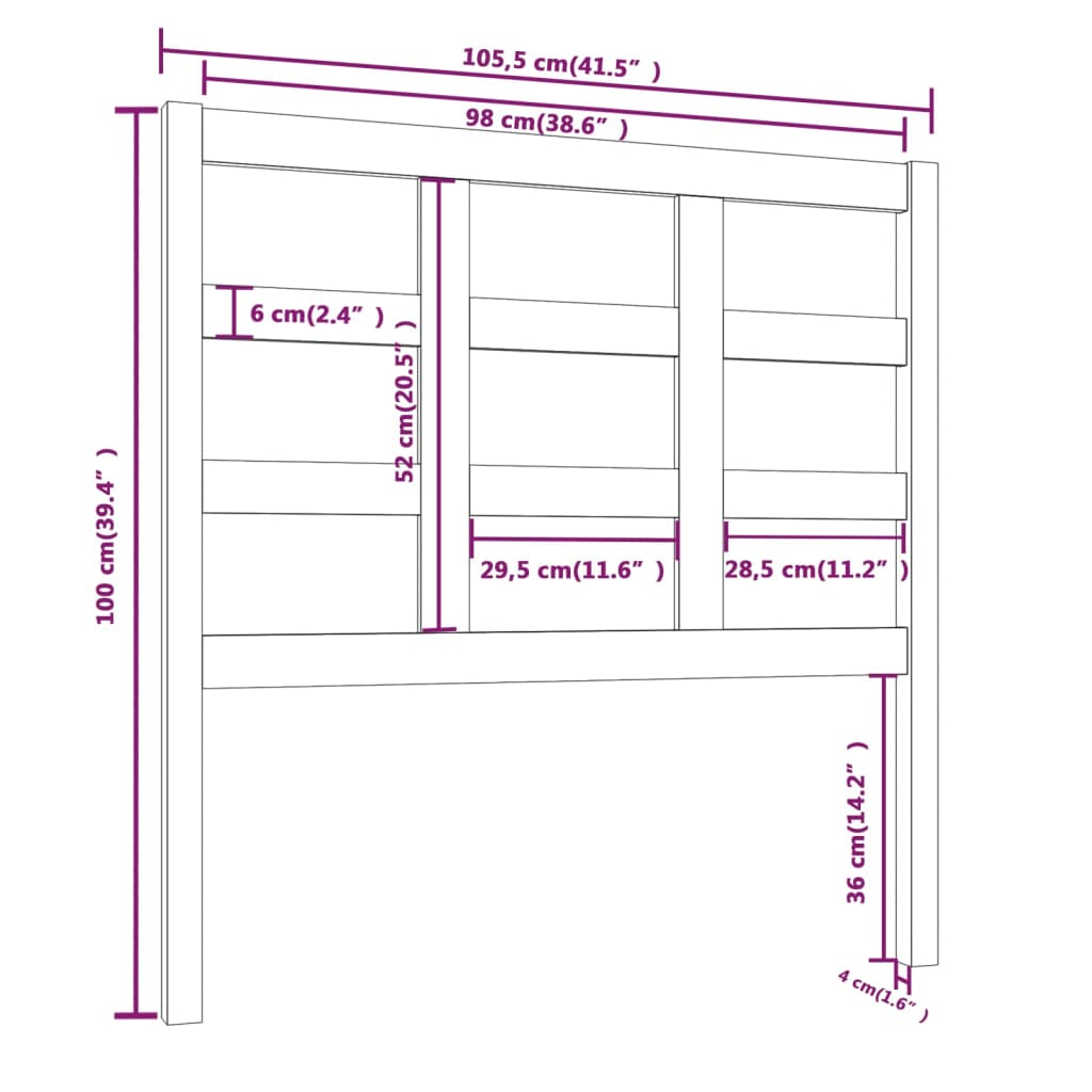 sengegærde 105,5x4x100 cm massivt fyrretræ grå