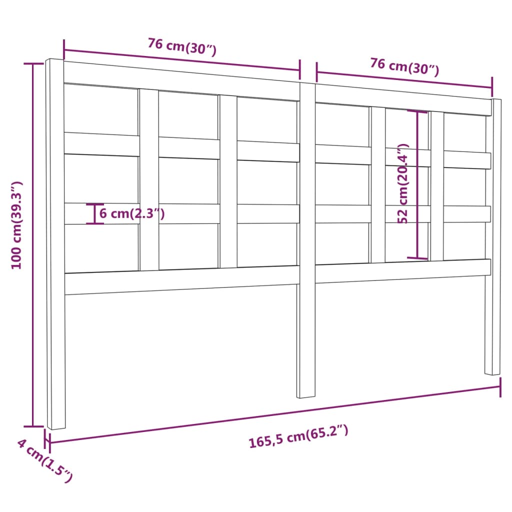 sengegærde 165,5x4x100 cm massivt fyrretræ sort