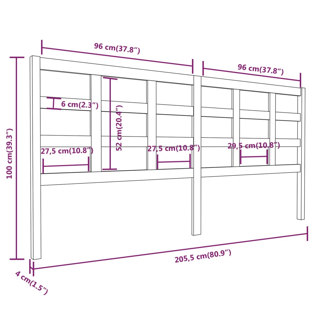 sengegærde 205,5x4x100 cm massivt fyrretræ sort