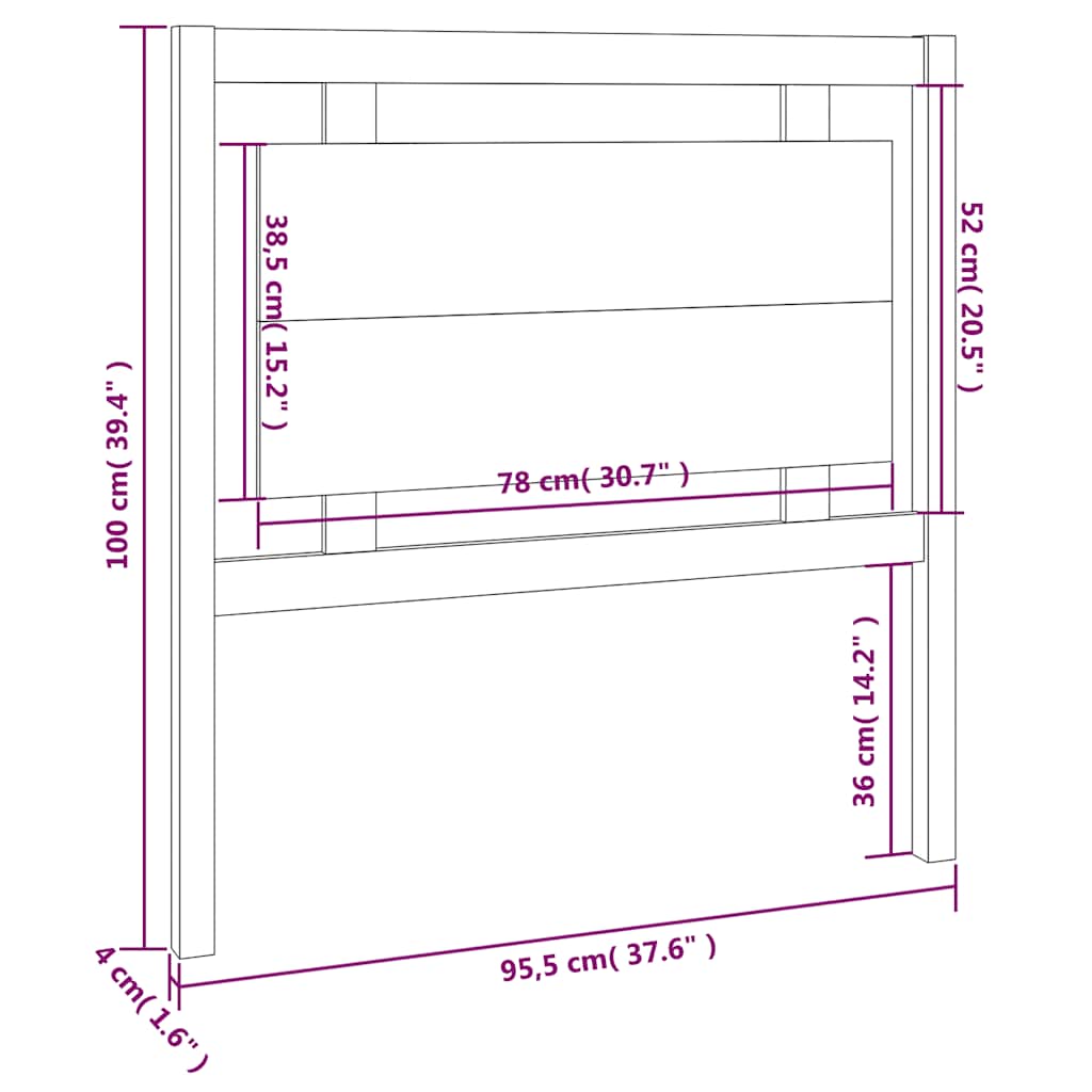 sengegærde 95,5x4x100 cm massivt fyrretræ sort