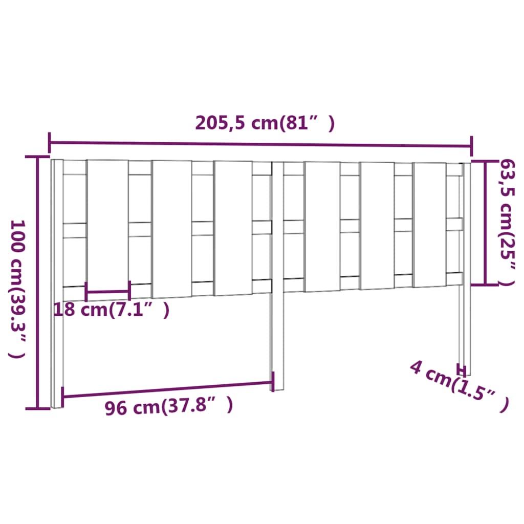 sengegærde 205,5x4x100 cm massivt fyrretræ sort