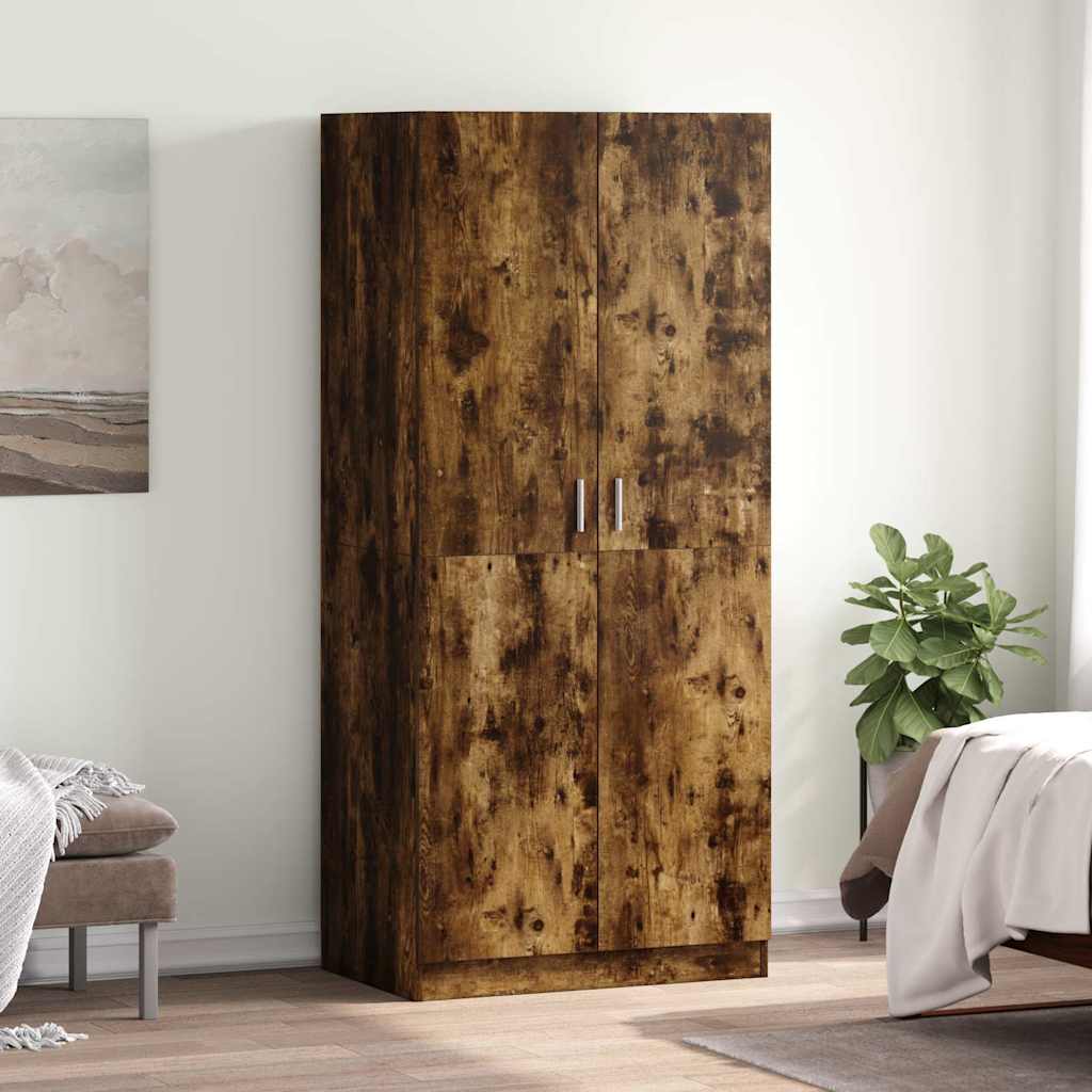 klædeskab 80x52x180 cm konstrueret træ røget egetræsfarve