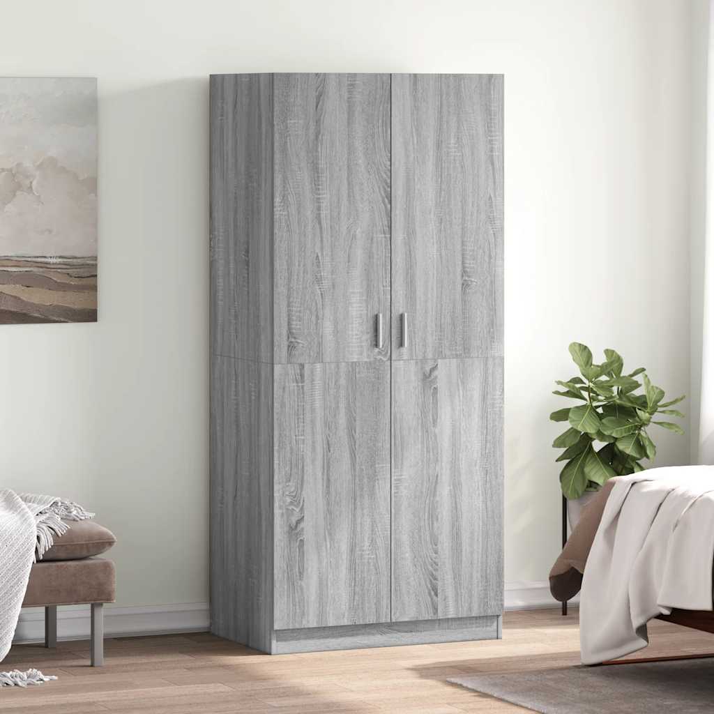 garderobeskab 80x52x180 cm konstrueret træ grå sonoma-eg