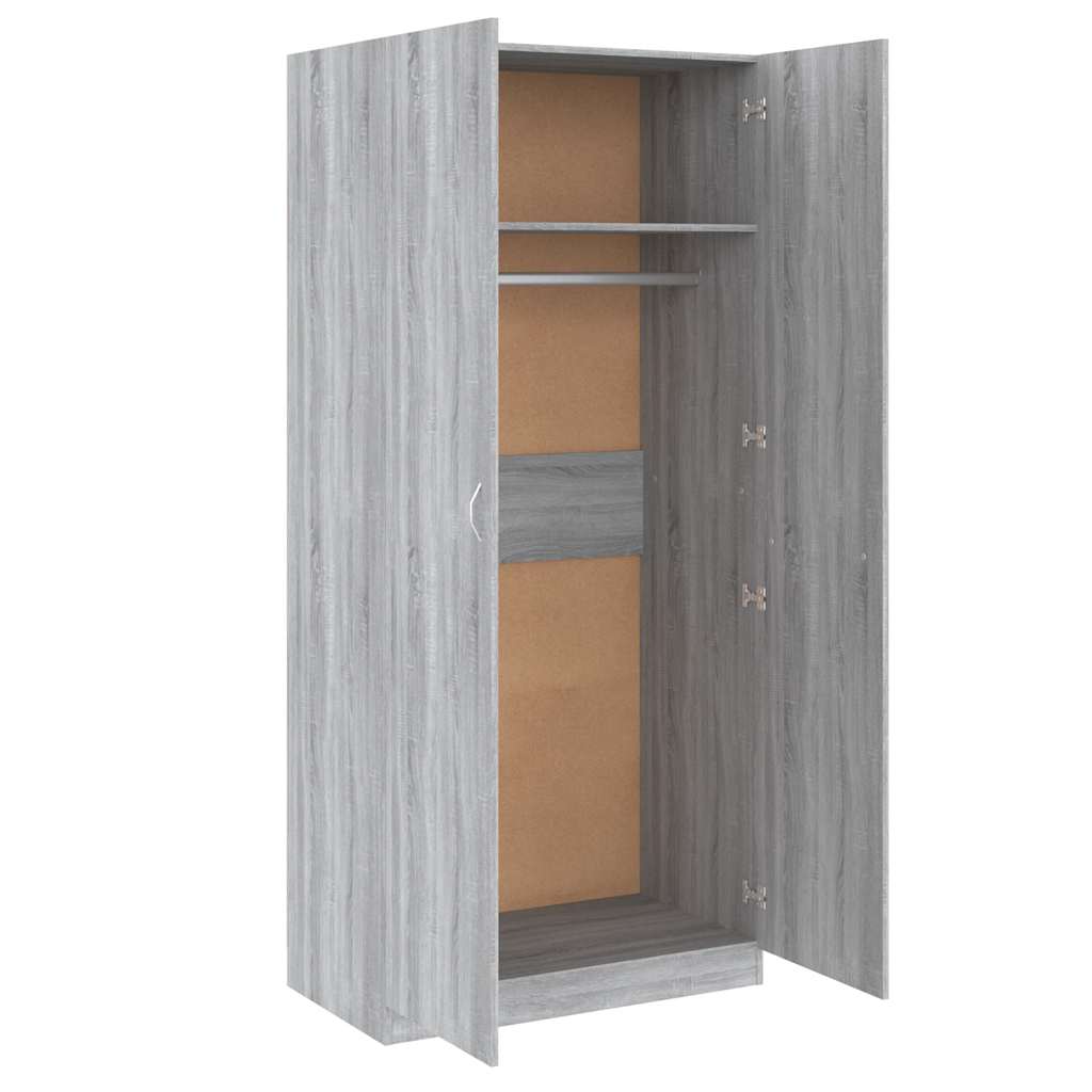 garderobeskab 90x52x200 cm konstrueret træ grå sonoma-eg